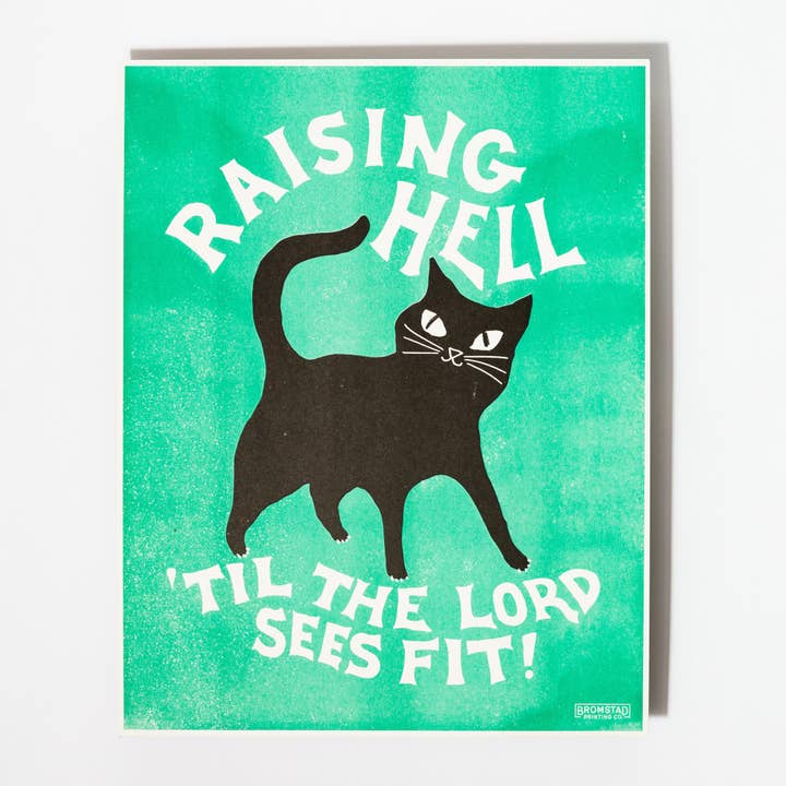 Bromstad Printing Co. - Venta al por mayor Ilustración - Raising Hell Cat - Impresión risográfica