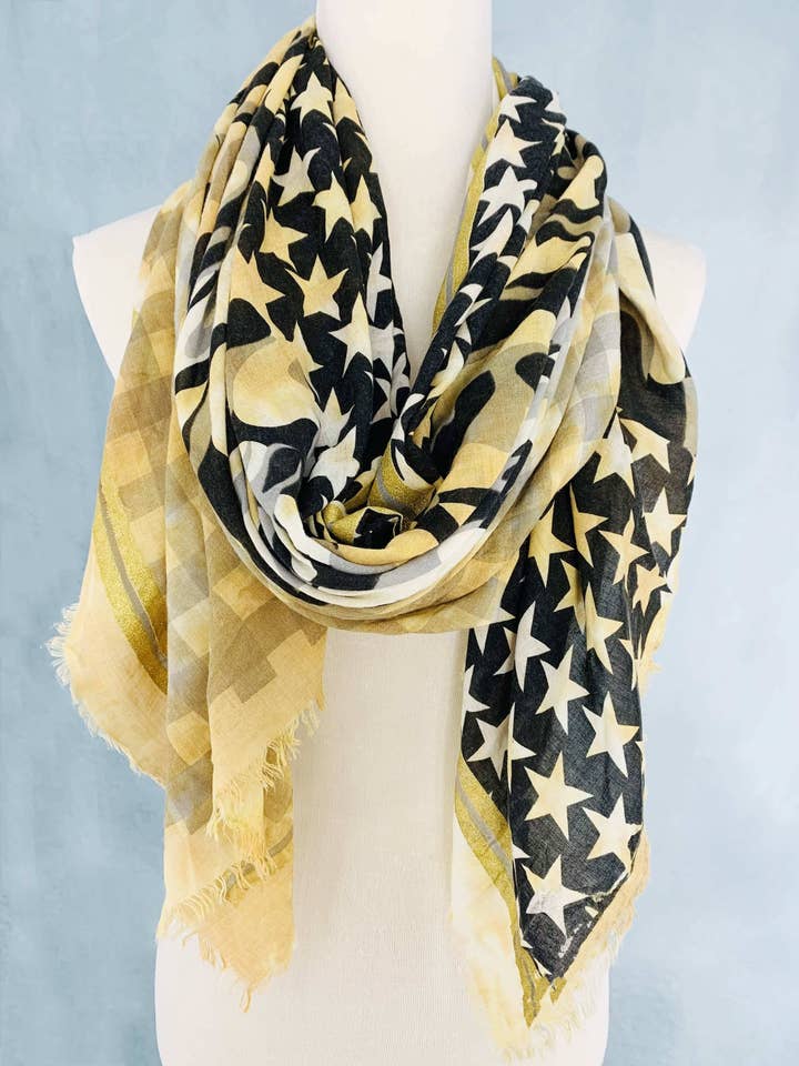 JC020280 Star & Leopard Tie-Dye Scarf for wholesale by JC Sunny Fashion