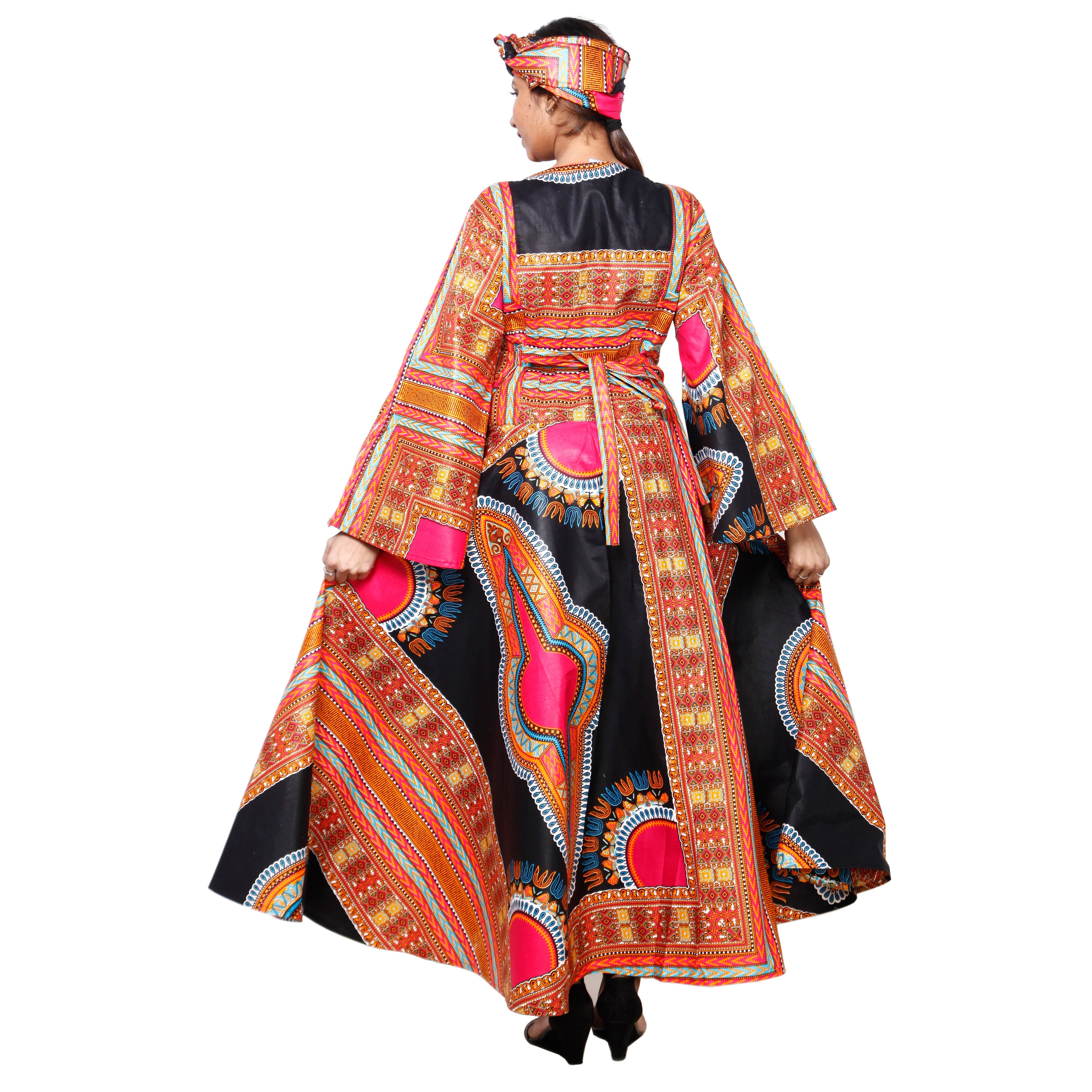 African Stars - Vente Robe – femme - Robe longue cache-cœur à manches longues pour femmes Dashiki -- FI-D56D8