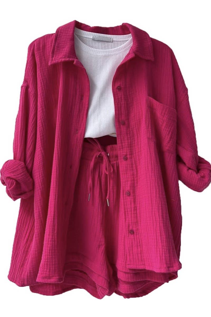 Miss Sparkling - Wholesale Top & Short Set (NOT Loungewear) - Women's -  Two-Piece Shorts Set - Button Down Top0