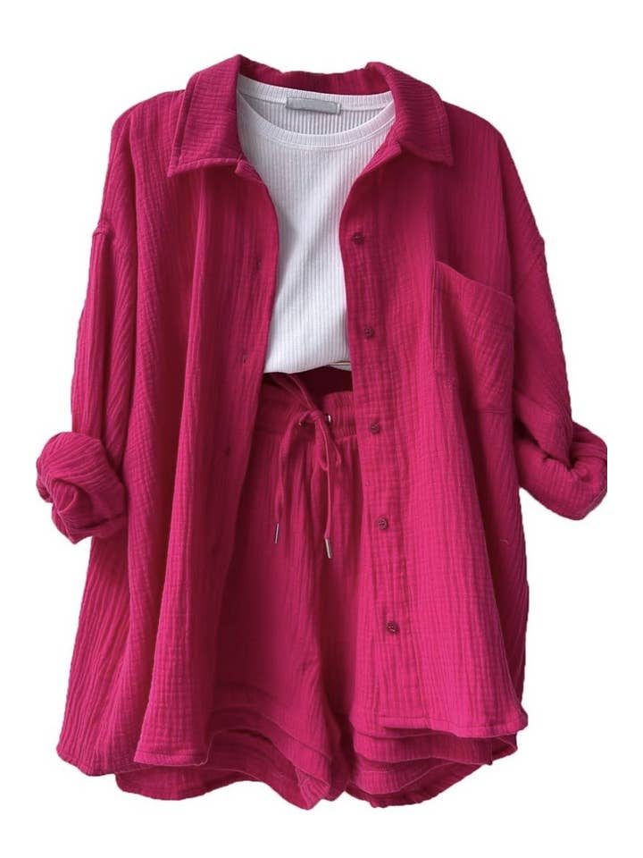 Miss Sparkling - Wholesale Top & Short Set (NOT Loungewear) - Women's -  Two-Piece Shorts Set - Button Down Top0