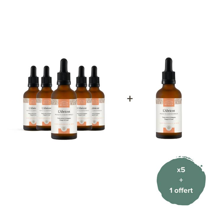 (best seller) Confezione da 5 + 1 olio di nocciolo di albicocca biologico per la vendita all'ingrosso da parte di COMPTOIR DES HUILES