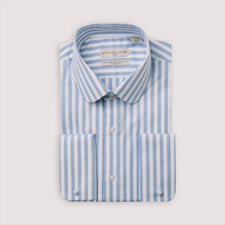 De Primo | Clubkraag | Afgeronde Franse Manchetten | Blauwe Strepen voor wholesale door Steven Land