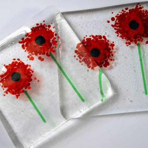 AmandaPullinGlass - Wholesale Coasters - Glass Red Poppy Coasters3