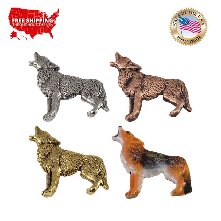 Creative Pewter Designs - Wholesale Lapel Pin/Button - Coyote Howling Full Body Pewter Lapel Pin or Magnet M046