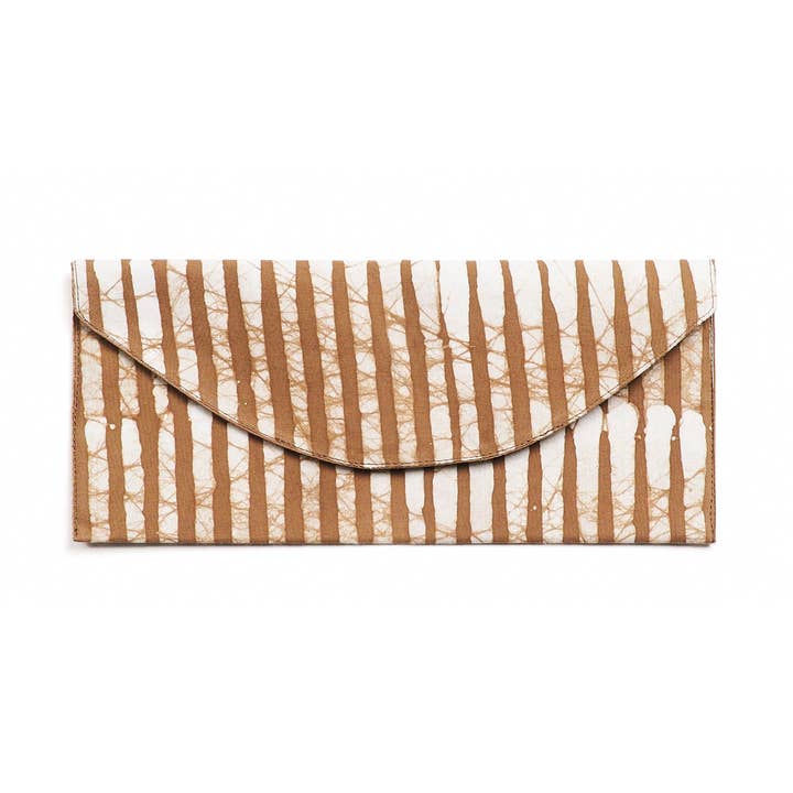 Oak Brown Hand Wax Block Stripe Print Envelope Pouch for wholesale by Variously