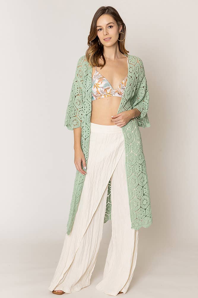 Hana - Wholesale Cardigan - Women's - Geometric Pattern Crochet Long Solid Cardigan7