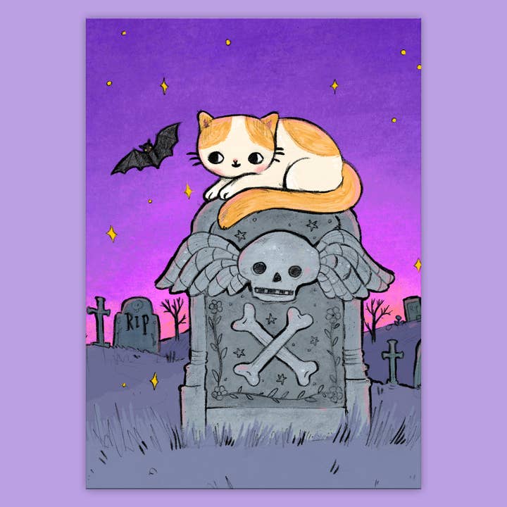 Graveyard Cat Postcard for wholesale by PONY PEOPLE