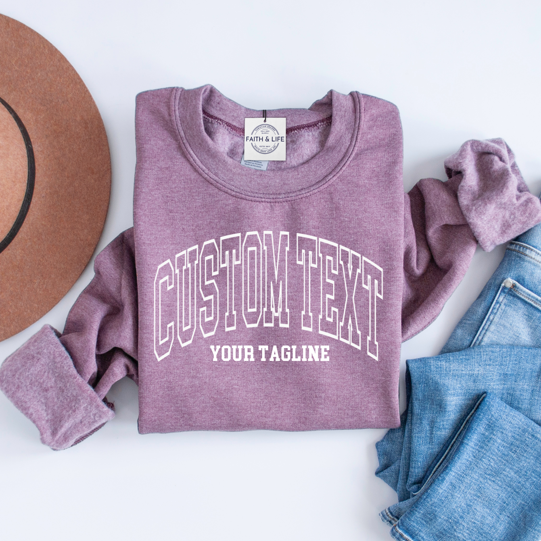 Faith & Life Christian Brands - Wholesale Graphic Sweatshirt - Women's - Custom City State or Text Personalized Crewneck Sweatshirt2