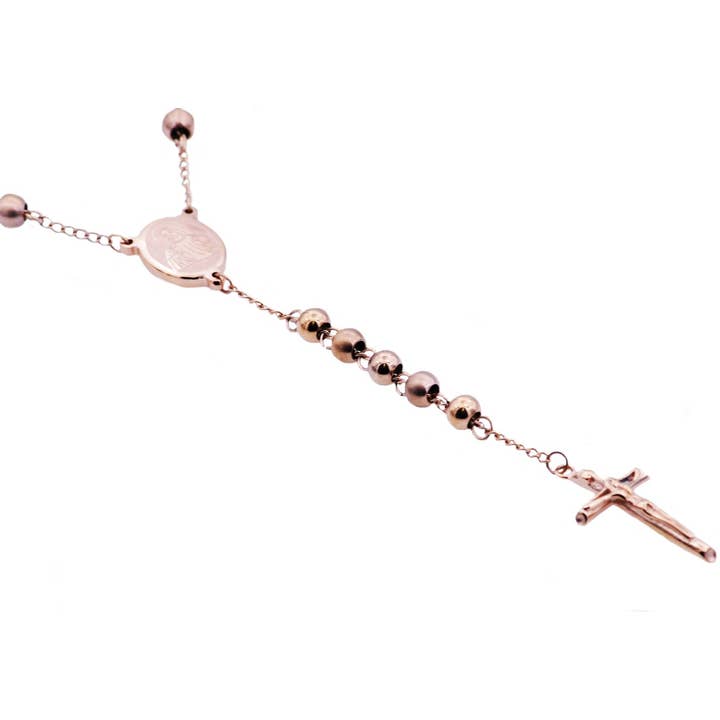 Blackjack Mens Jewelry - Wholesale Prayer Beads Necklace - Men's Rose Gold Stainless Steel Rosary Bead Necklace
