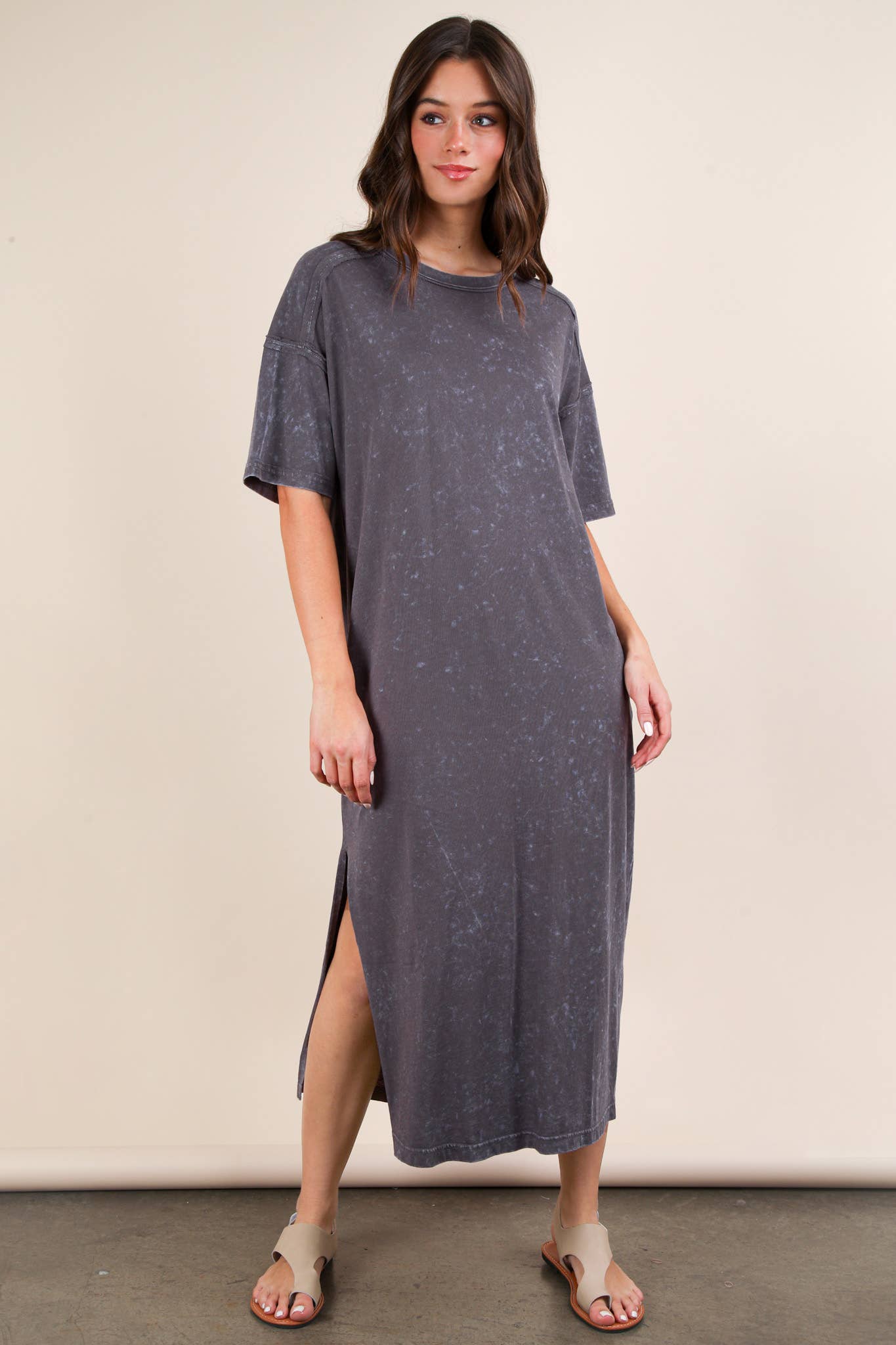 VERY J - Vente Robe – femme - Robe midi décontractée confortable lavée minérale13