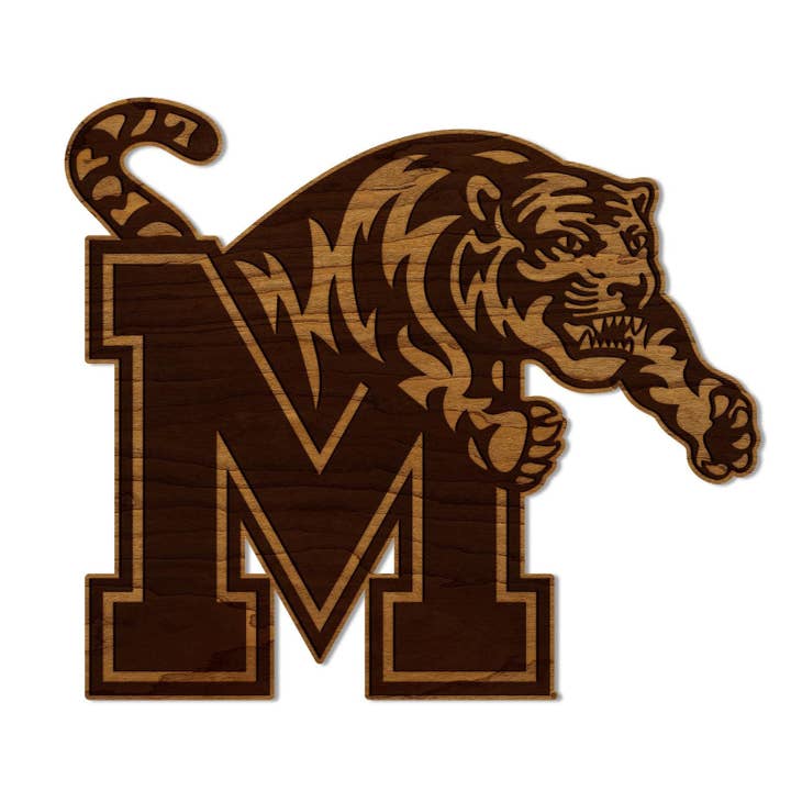University of Memphis Block M Tiger Wall Hanging - Crafted from Cherry and Maple Wood - Memphis Tigers for wholesale by LazerEdge