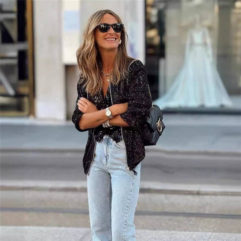 UZ Wholesale Store - Wholesale Jacket - Women's - Sequin Short Jacket For Casual Fashion Moments1