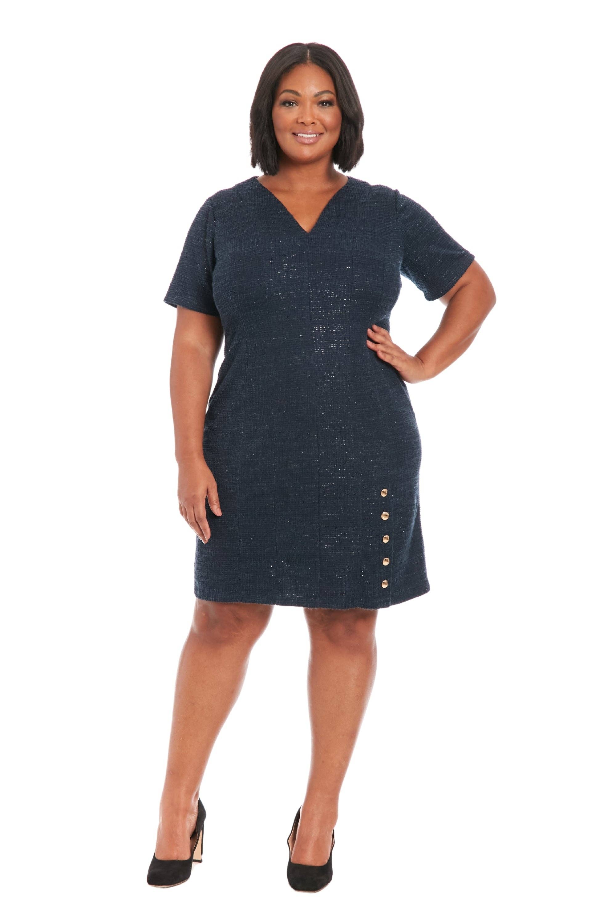Maggy London Group - Wholesale Dress - Women's - CURVED NECKLINE SHORT SLEEVE SHEATH WITH BUTTONS9