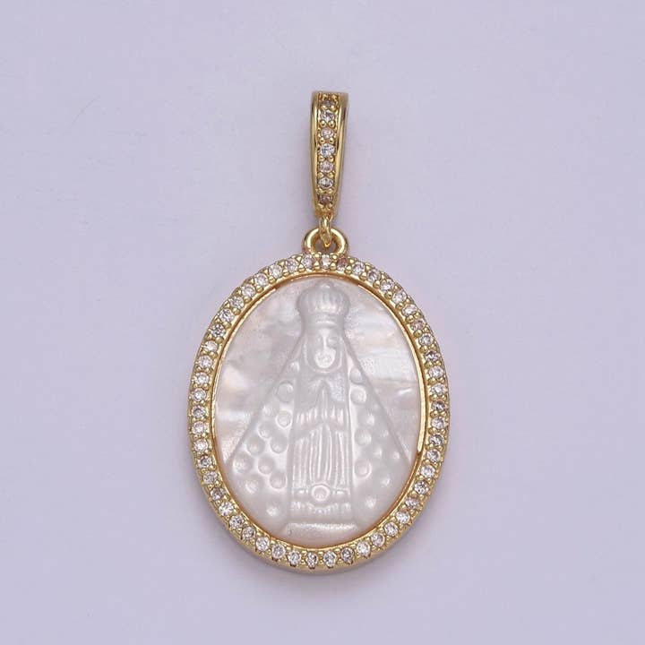 Aim Eternal - Wholesale Individual Charm/Pendant - Mother of pearl Miraculous Lady medal, Virgin Mary necklace Charm, religious jewelry, catholic Rosary Component N-576
