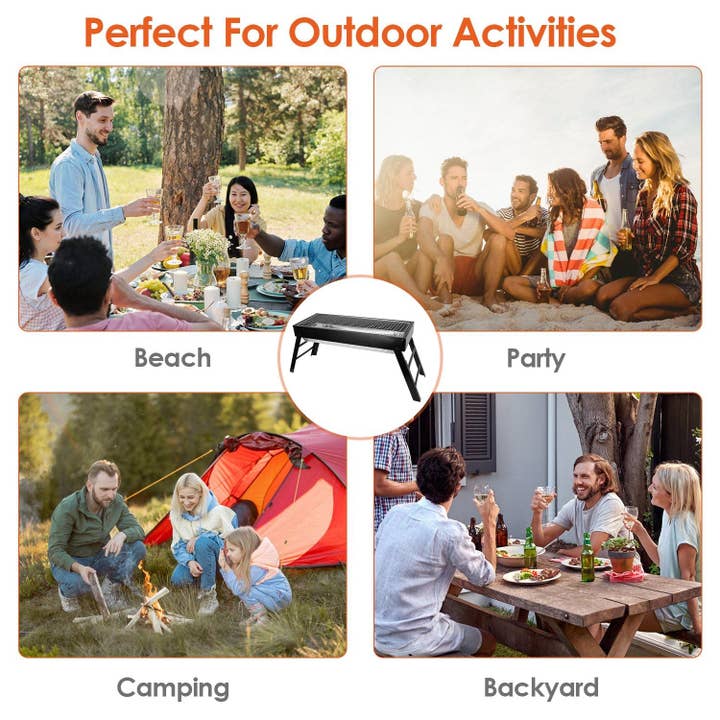 AS pic Foldable Charcoal BBQ Grill Stainless Steel Grill Net Easy Setup Portable Tabletop Barbecue Grill for Camping Picnic Outdoor Party Backyard for wholesale on Faire1