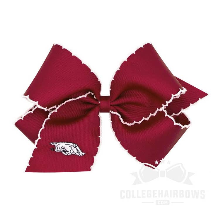 Arkansas King Moonstitch Embroidered Hair Bow for wholesale by CollegeHairBows.com