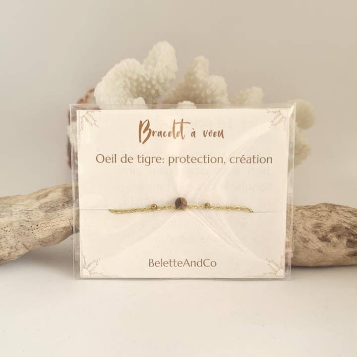 Tigerøje ønskearmbånd - guldtråd for engroshandel hos BeletteAndCo