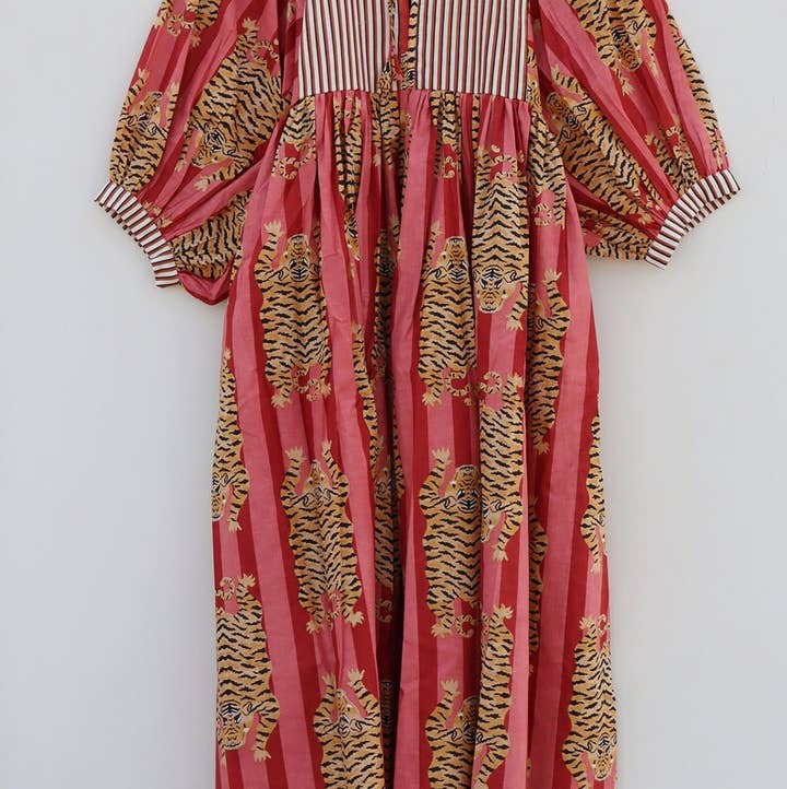 bhavnas boutique - Wholesale Dress - Women's - Tiger Print Long Dress Deep Neck with String Closer