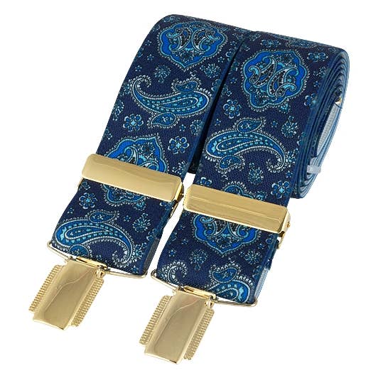 Blue Paisley 35mm Gold Clip Braces for wholesale by Dalaco - incorporating David Aster
