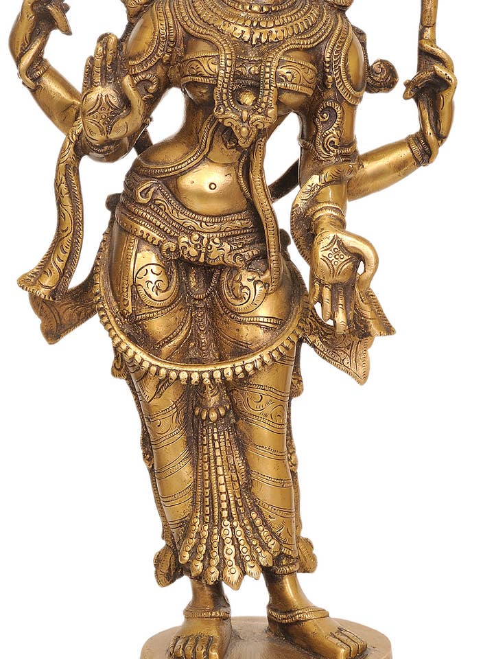19" Stehende Göttin Lakshmi aus Messing | Handgefertigte Statue für den Großhandel von Exotic India Art