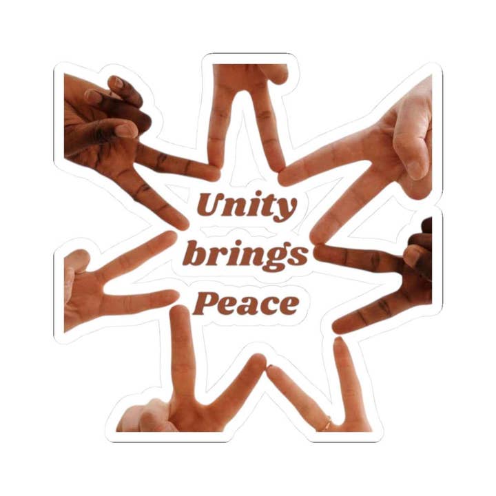 Unity Brings Peace Sticker — Multicultural Hands Peace Sign Kiss-Cut Sticker for wholesale by Mr.LuckySelfServiceLtd