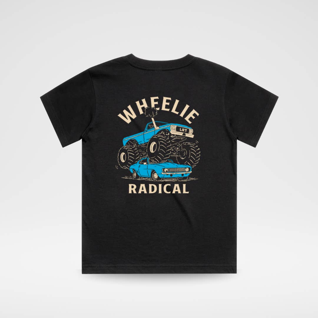 Little Rad Things - Wholesale Screen Printed T-Shirt - Kids - WHEELIE RADICAL TEE - BLUE EDITION