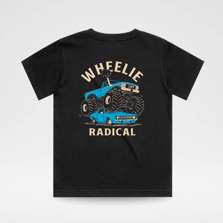WHEELIE RADICAL TEE - BLUE EDITION for wholesale by Little Rad Things