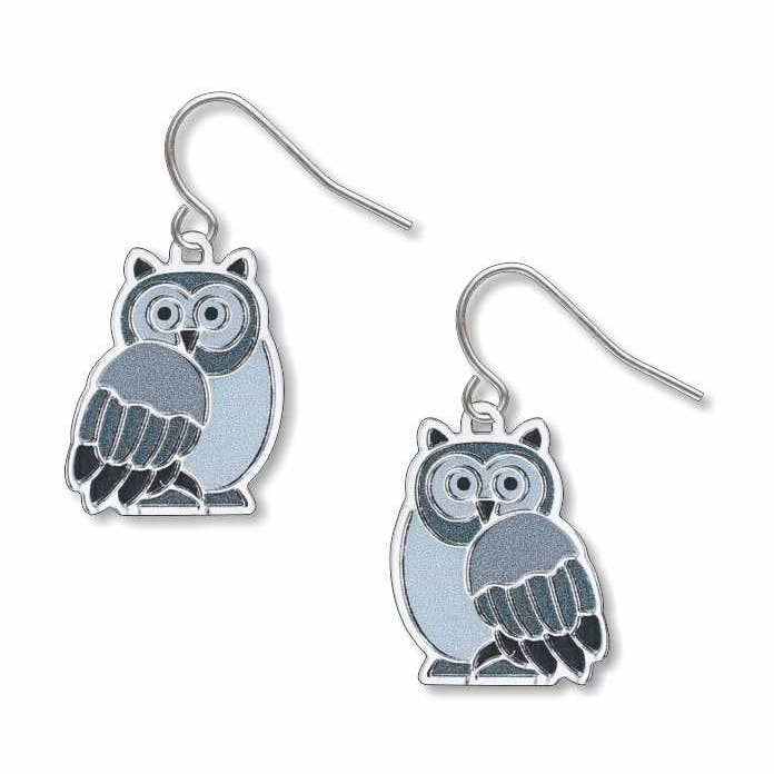 Owl Earrings, Silver, MADE in USA for wholesale by David Howell and Company
