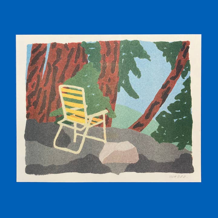 We are out of office - Wholesale Art print - A risograph print of a gouache painting of a yellow chair