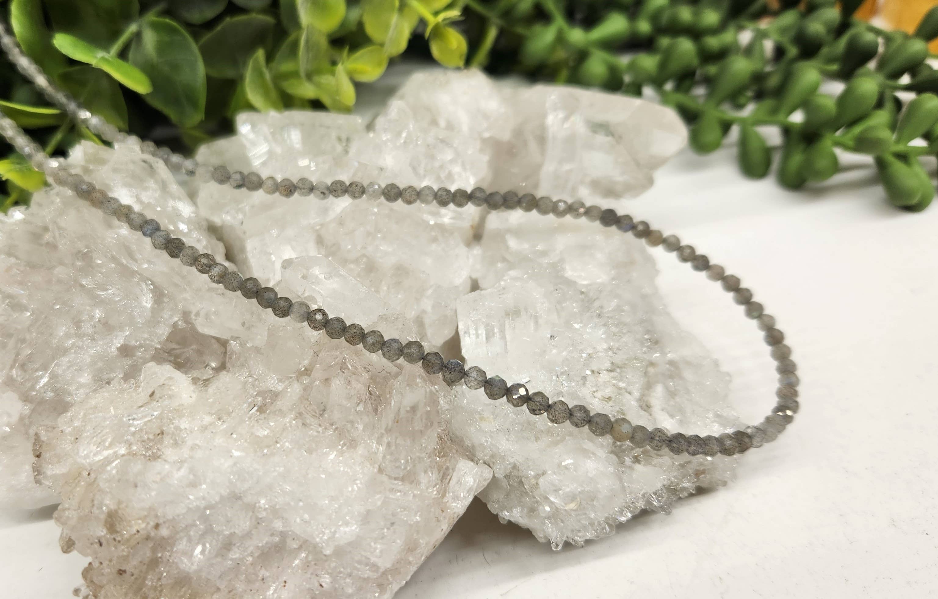 Meraki Gemstones - Wholesale Beaded/pearl necklace - Labradorite Faceted Necklace w/Silver Color Findings, 17" L1