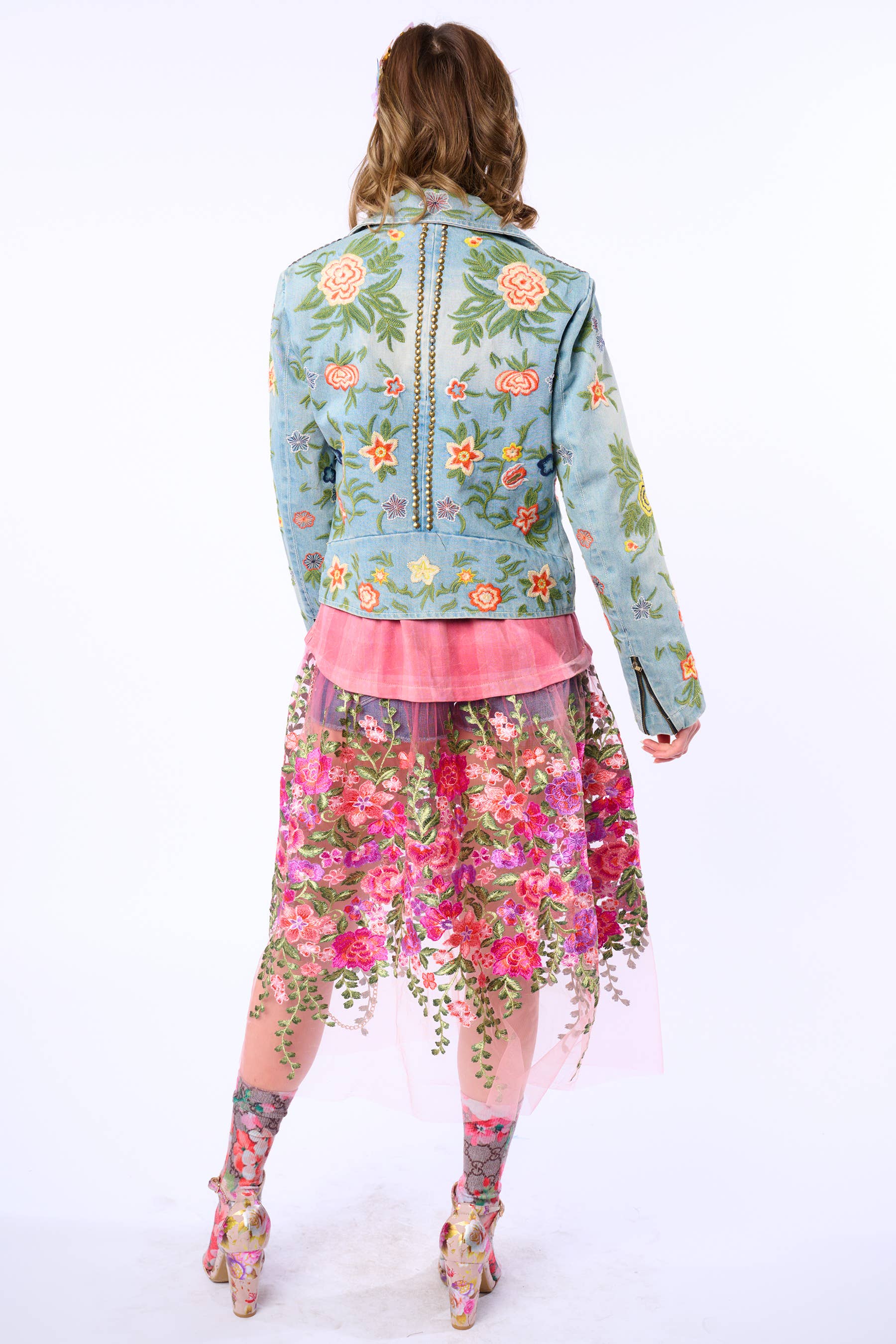 Lucinda Embroidered Denim Motorcycle Jacket for wholesale on Faire7