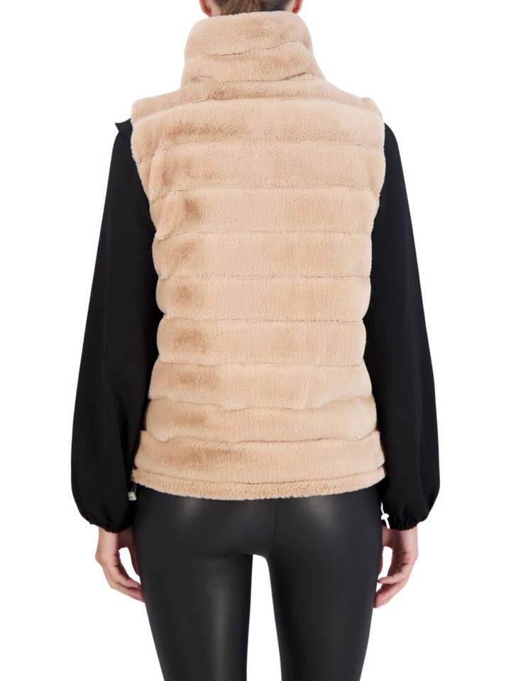Ivory Carbon Puffer Vest Reversible to Grooved Faux Fur for wholesale on Faire14