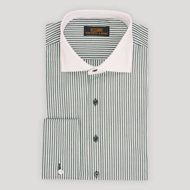 Corcoran | Vit kontrastkrage | Fransk manschett | 100% bomull | Skogsgrön för wholesale av Steven Land