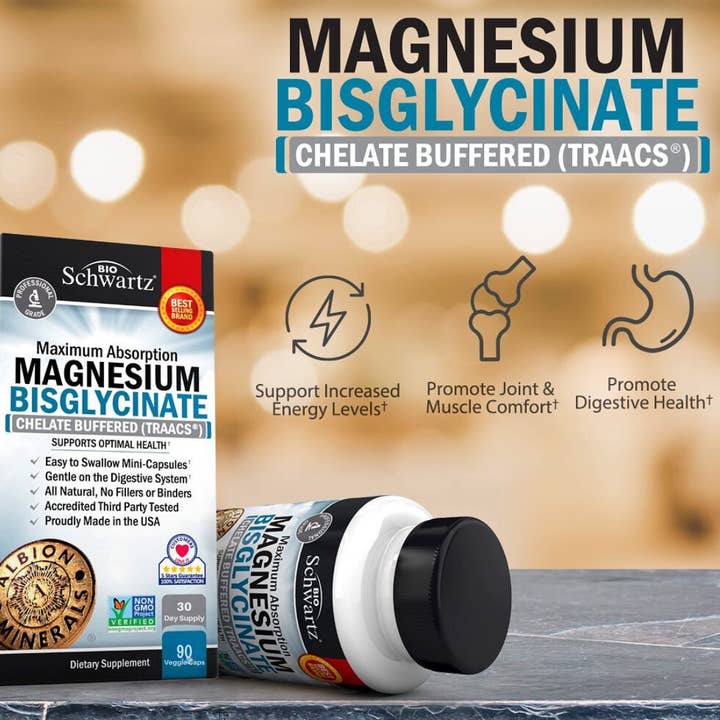 BioSchwartz - Wholesale Oral Supplement/Vitamin - Magnesium Bisglycinate: Energy & Muscle Support (90 Cap)