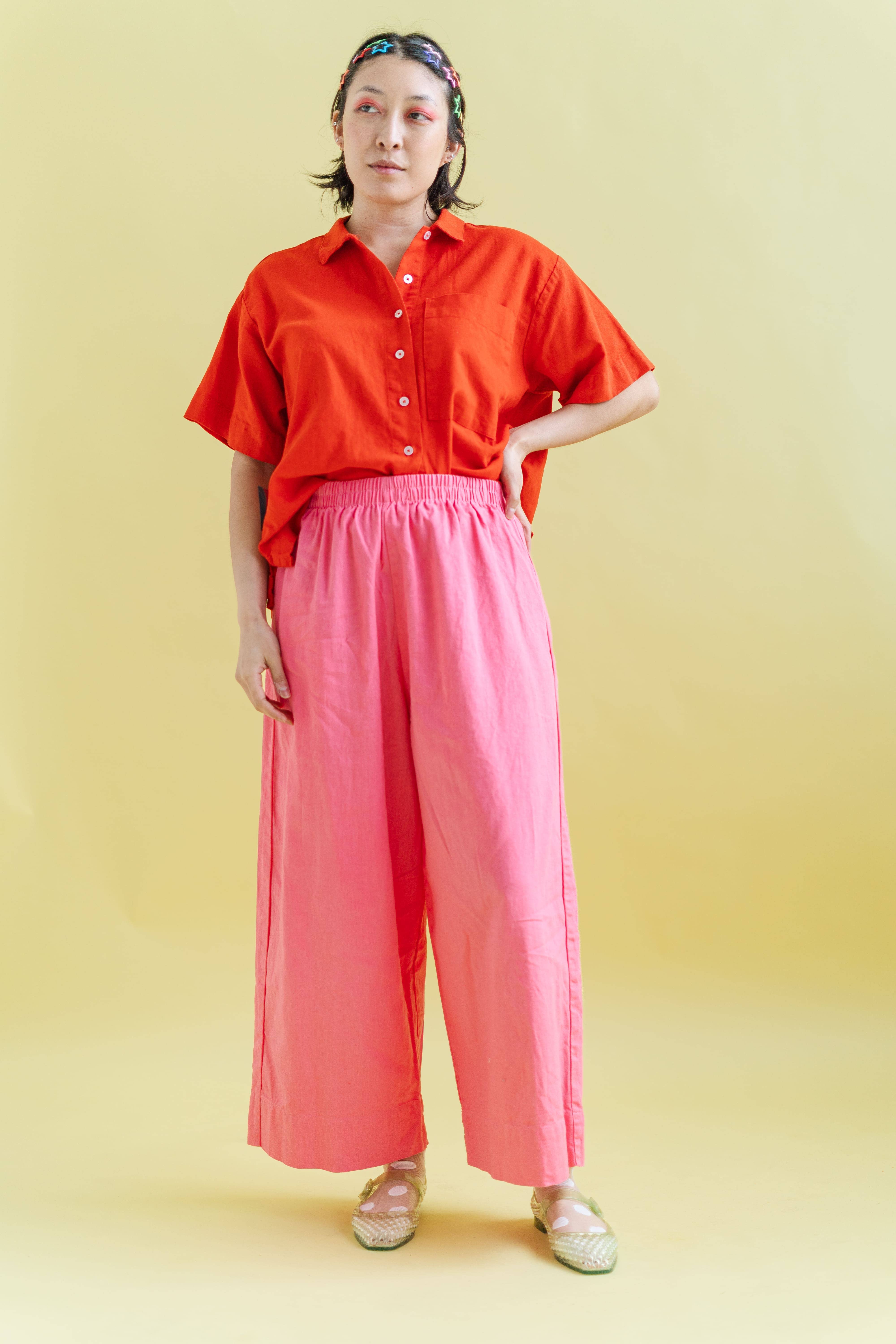 Nettle Studios - Wholesale Pants - Women's - Size Inclusive Plus Size Wide Leg Pant Bubblegum Pink Linen3