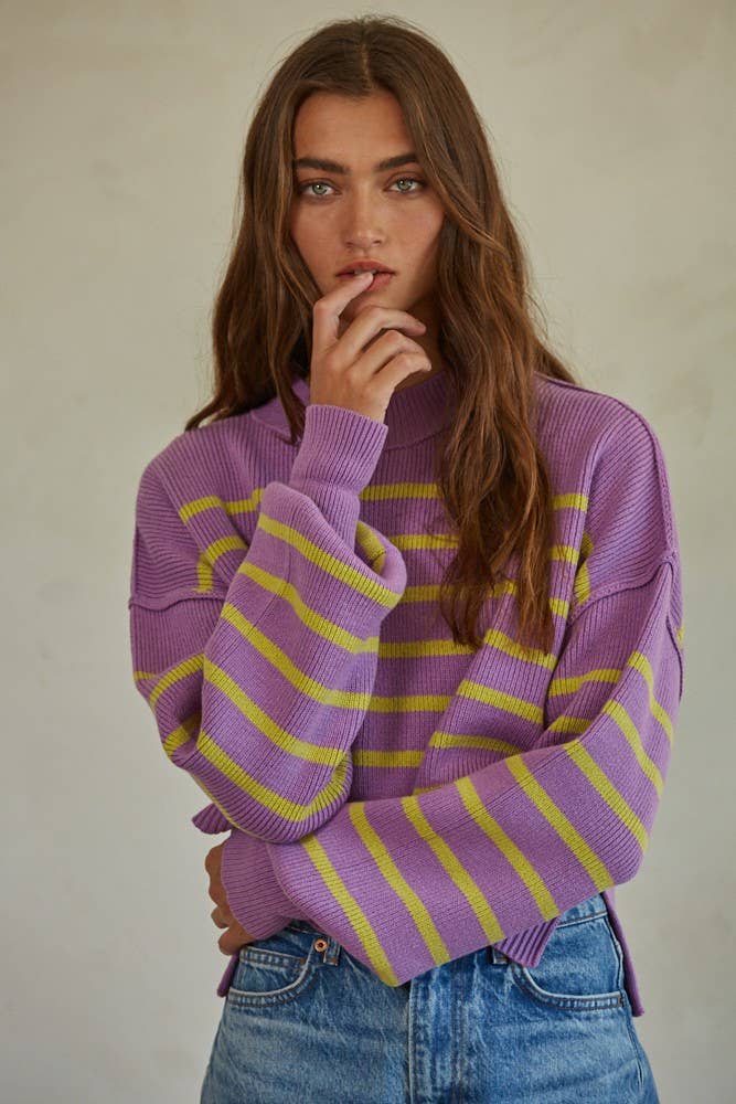 By Together - Vendita all'ingrosso Maglione tricot - Donna - W1391 | Pullover corto a righe con maglione lavorato a maglia2