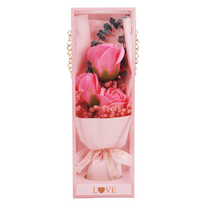 ASSORTED Soap Rose Floral Bouquet Pink Gift Box - 5 Pcs for wholesale on Faire5