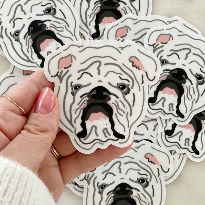 white bulldog face vinyl sticker for wholesale by free in the lines