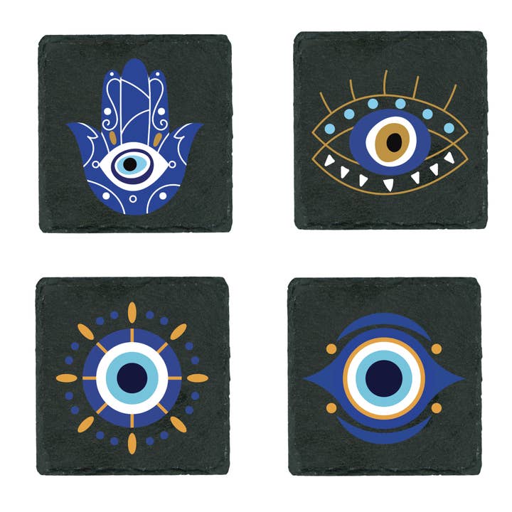 Sous-verres en ardoise Evil Eye, ensemble de quatre pour la vente par Lifeforce Glass, Inc.