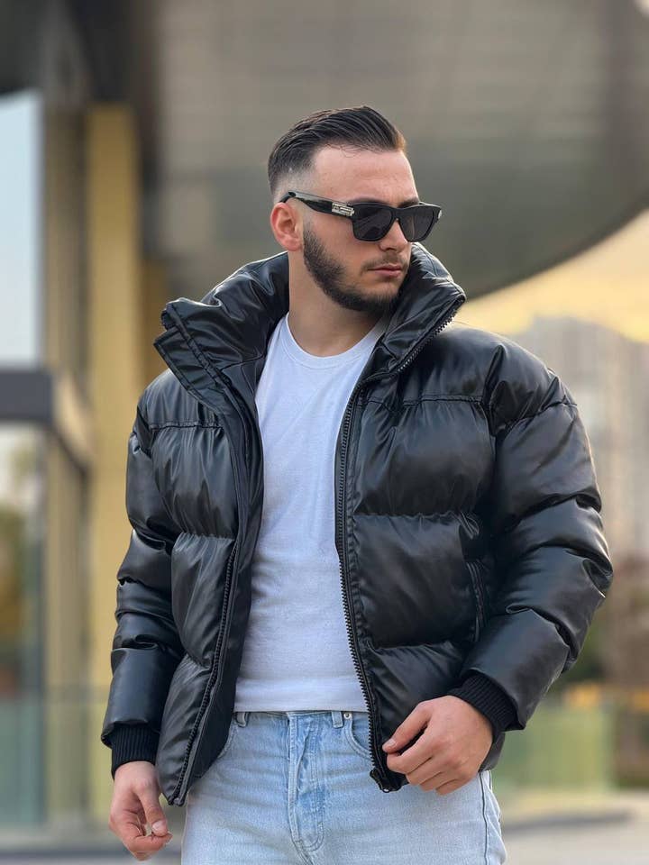 Chaqueta de abrigo acolchada de cuero para hombre para venta al por mayor de PremiumDenim