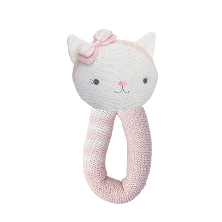 Living Textiles - Wholesale Handheld Rattle - Baby - 100% Cotton Knitted Baby Rattle - Ava Cat |Baby Gift