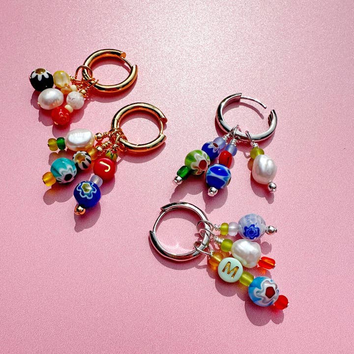 Lucent Studios Ltd - Wholesale Huggie Earrings - No Waste Millefiori Bead And Pearl Huggie Hoops8