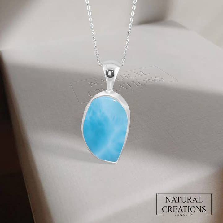 Natural Larimar Pendant Necklace for Women in 925 Silver for wholesale by Nature Crafts