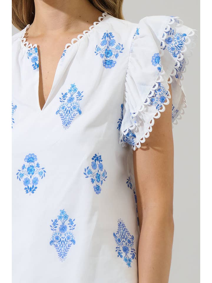 WHT BLUES Yila Floral Ema Ruffle Top for wholesale on Faire