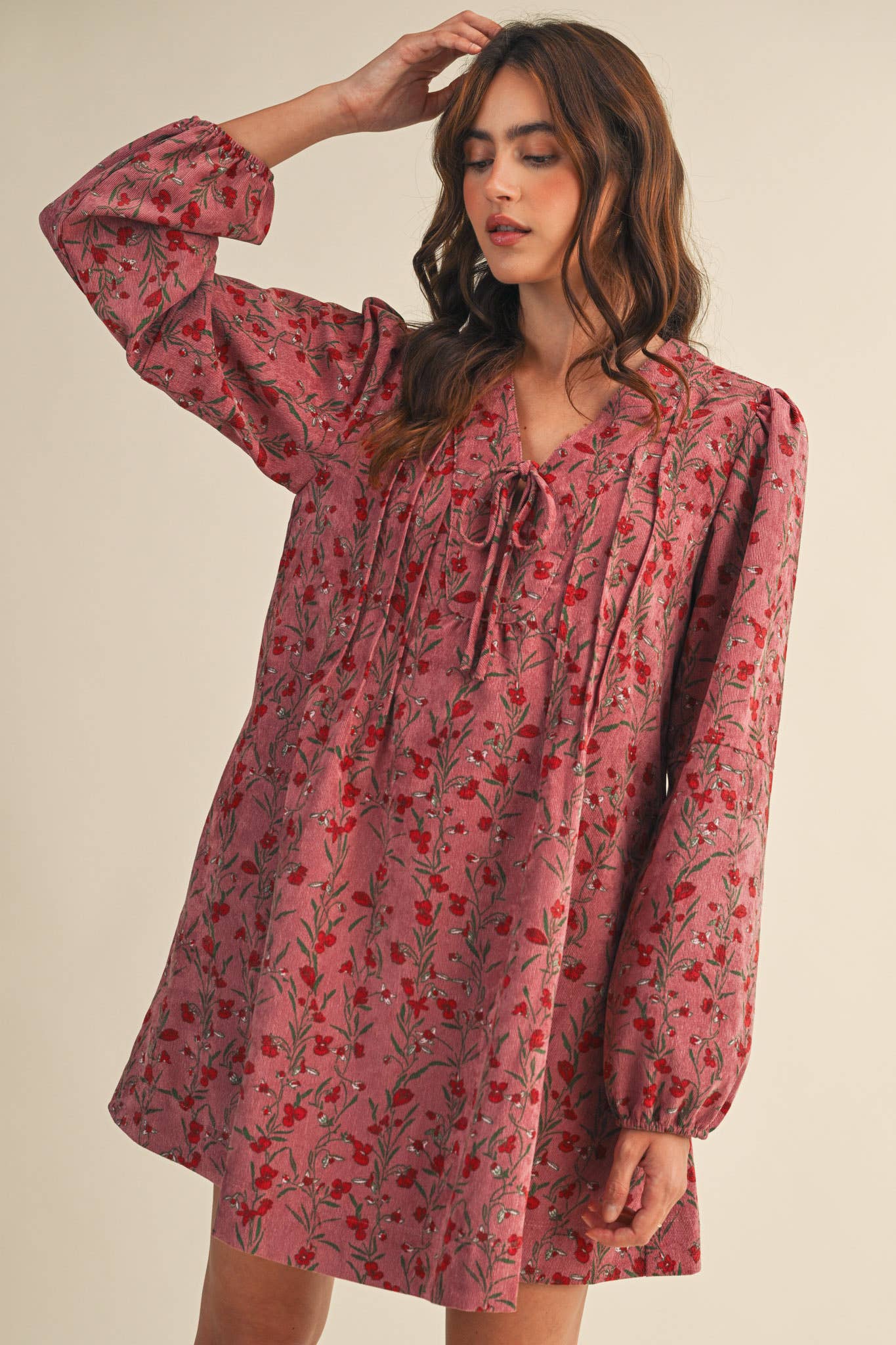 &MERCI - Wholesale Dress - Women's - FLORAL CORDUROY MINI DRESS MDR440911