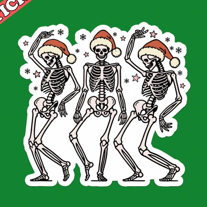 Christmas Skeleton Sticker, Spooky Season, Dead Inside Funny for wholesale by Pretty Toxic Stickers