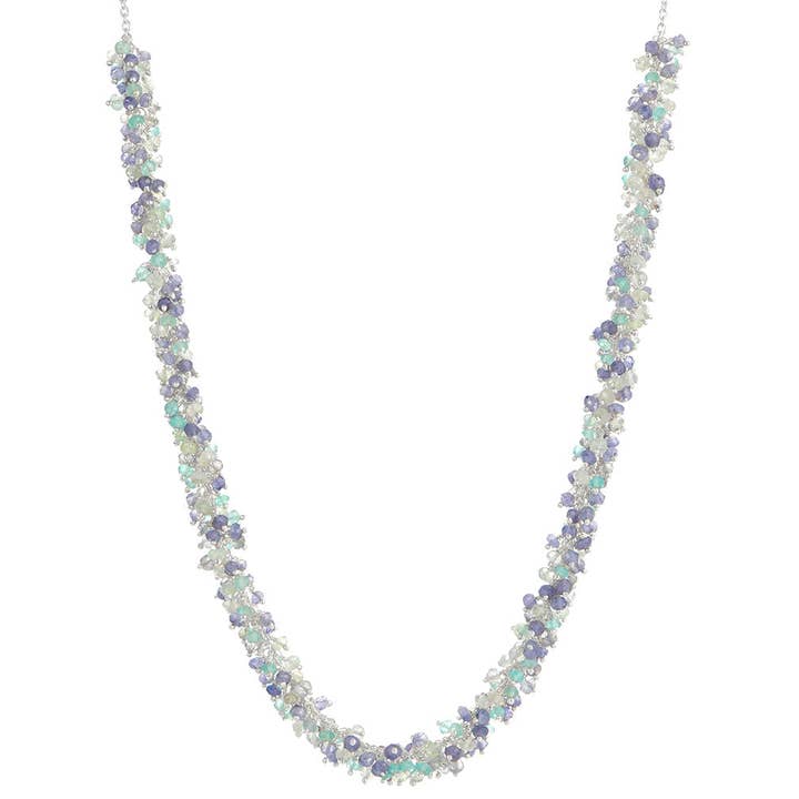 Charlotte Aquamarine, Iolite & Apatite Silver Bead Necklace for wholesale by POMEGRANATE