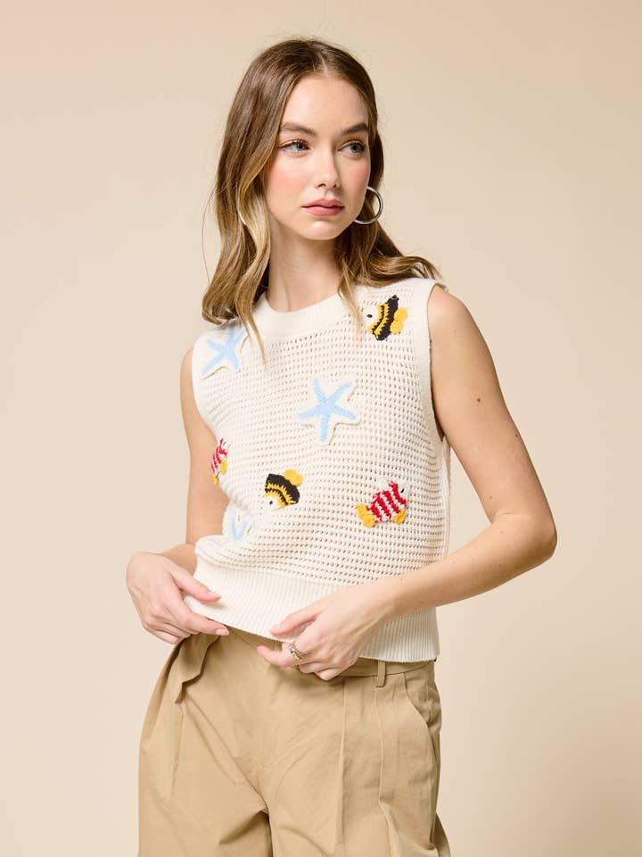 Haut de Pull Sans Manches Trésor de l'Océan pour la vente par FLAT WHITE