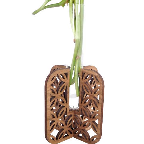 SHY Designs, LLC - Wholesale Plant Pot Stand - Plant Propagation Stand - Walnut Interlacing Circles Pattern1